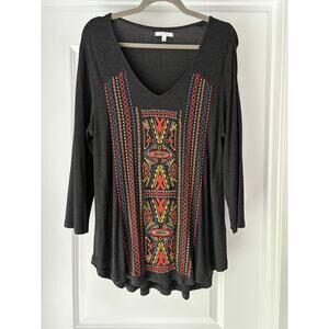 Anthropologie Caite Embroidered Quarter
Sleeve High & Low Boho Tunic Top Large
